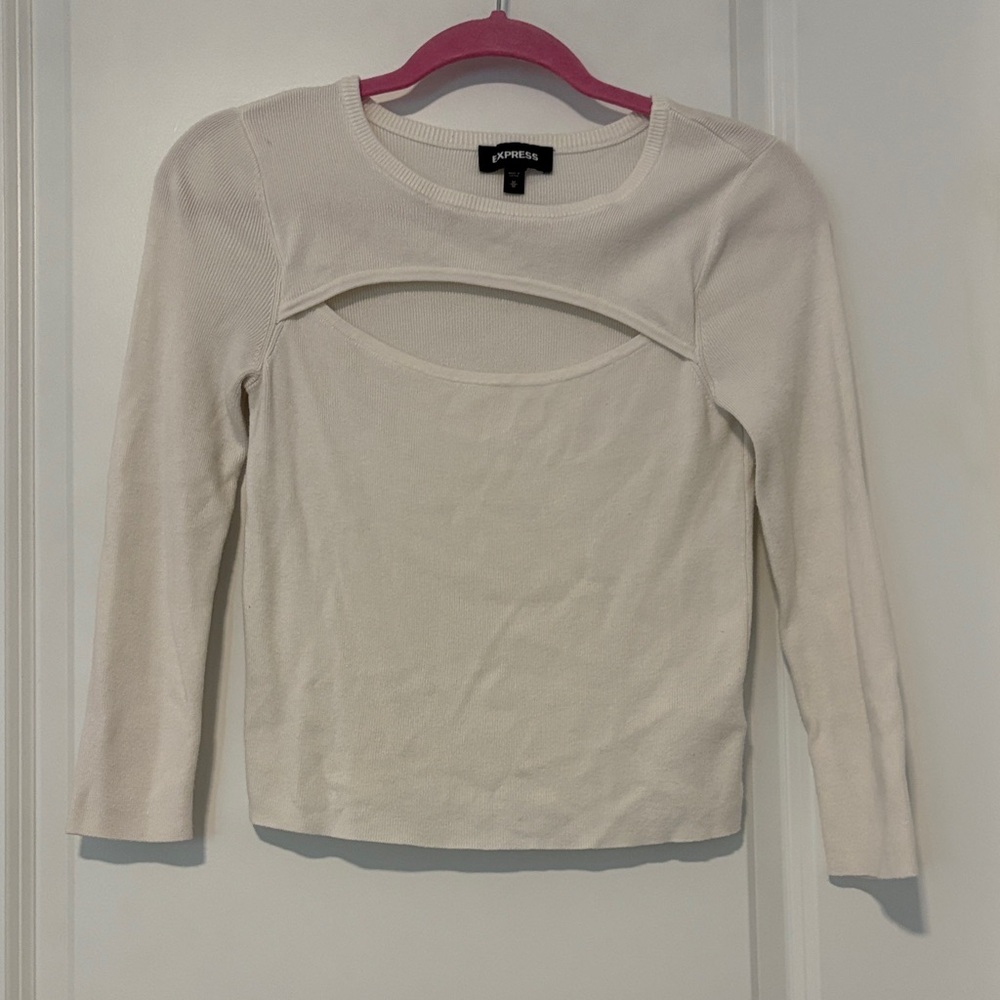 Express Ivory Long Sleeve Cut-Out Top